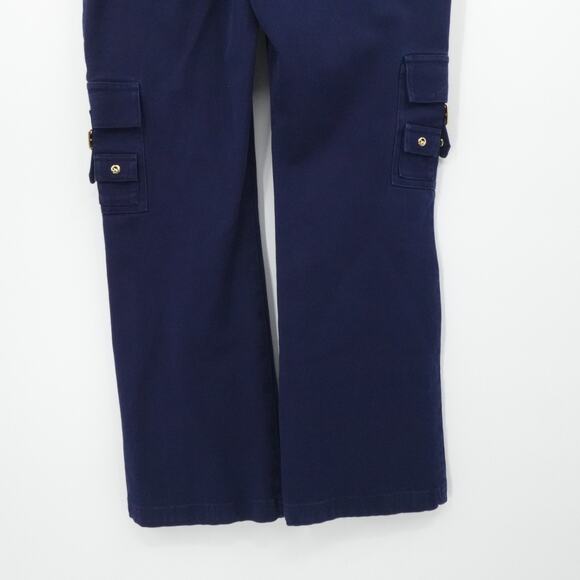 St John Sport Pants Womens 2 Navy Blue Cargo Utility Gold Button Pockets Stretch - Picture 11 of 13
